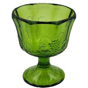 Indiana Glass VTG Green Harvest Grape Footed Candy Compote Dish 8.5"